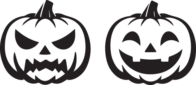 Two carved halloween pumpkins with scary and happy faces Vector