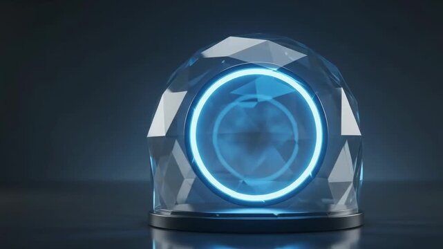 Futuristic geometric dome with glowing blue circle on dark background for design concepts