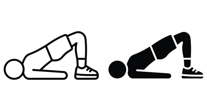 Glute bridge exercise icon showing person performing hip thrust workout for fitness training and core strength in outline and silhouette