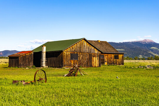 Vintage Wagon Wheel Old Barn Mormon Row