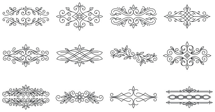 Set of floral decorative dividers and ornate page borders collection of vintage design elements.