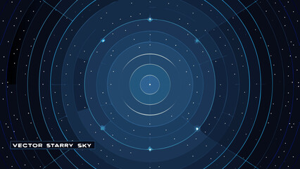 Concentric circular rings and stars vector illustration with a dark blue and navy color scheme astronomy © Sanjay