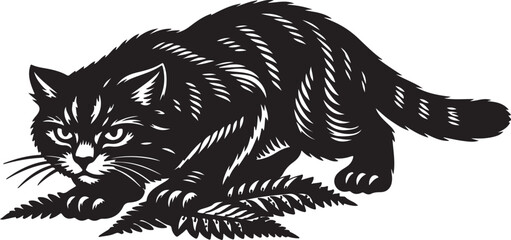 Wild Cat Hunting In Fern Leaves  © Tania