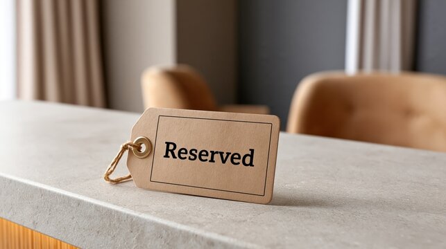 Hotel room key card with reserved tag on a check-in desk