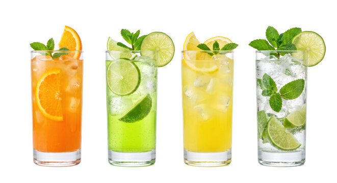 Refreshing summer cocktail drinks on transparent background