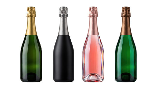 Champagne and wine bottles collection set isolated