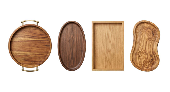Assorted empty rustic wooden serving trays set