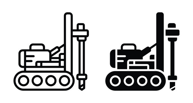 Drilling rig machine icon set for construction mining engineering heavy equipment crawler drill bore hole industrial machinery vector illustration