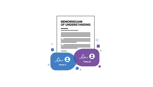 Graphic representing a memorandum of understanding document with signature blocks for two parties.