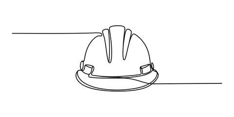 Fototapeta premium Continuous single line drawing of a construction safety hard hat helmet isolated on a plain background for industrial design Vector, illustration