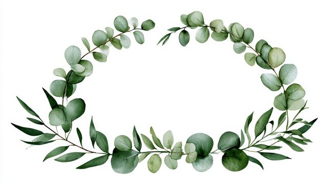 Elegant watercolor eucalyptus and willow leaf wreath for organic branding and stationery.