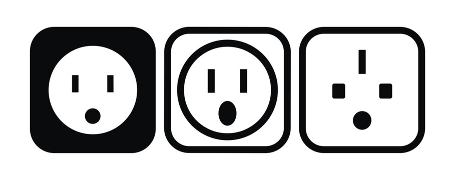 Set of electrical power outlet icons for wall socket connection and plug sockets with electrical electricity connection connector electric