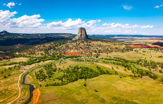 Panoramic Aerial View of Devils Tower in Wyoming