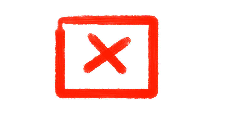 Red Cross Mark Checkbox Icon Vector &ndash; Wrong, Cancel, Reject, Error, Delete, Close Symbol, Grunge Square Check Mark Illustration