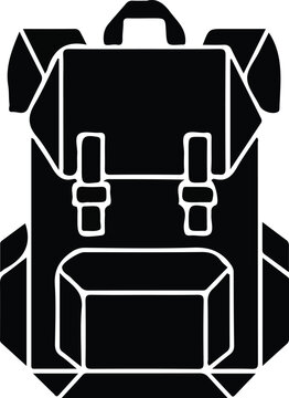 Camping backpack silhouette, geometric hiking rucksack or travel bag vector icon.