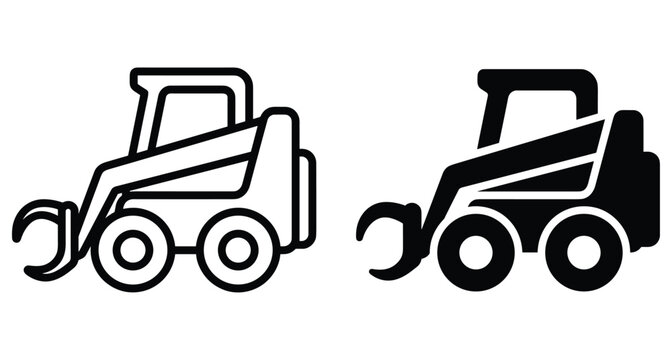 Skid steer loader icon set with grapple attachment for construction forestry and industrial work heavy machinery equipment vector illustration design