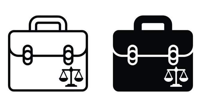 Briefcase with scales of justice icon set representing legal profession law firm attorney services corporate litigation and judicial system symbols