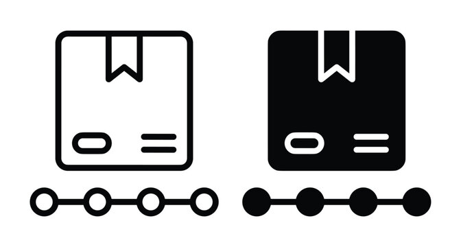 Package tracking icon set showing delivery progress timeline with cardboard box symbol for logistics shipping distribution and order status monitoring