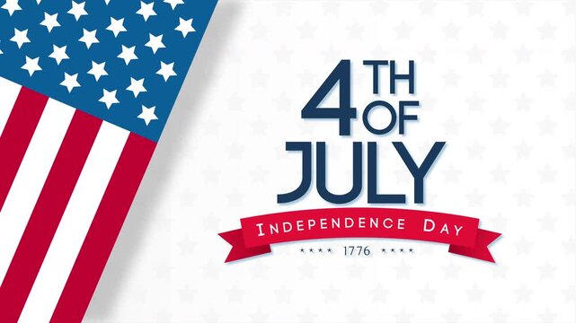 4th of July, Independence day with USA flag on white background Animation