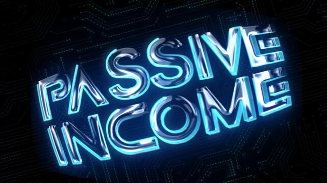 Passive Income Glossy 3D Technological Title With Circuit Background