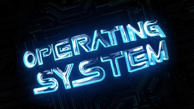 Operating System Glossy 3D Technological Title With Circuit Background