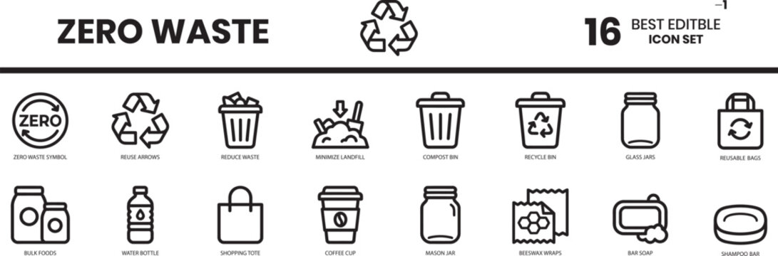 FSC Paper Certification Symbols - 16 Professional Vector Icons for Sustainable Forestry. Zero waste icon set 16 editable eco friendly symbols
