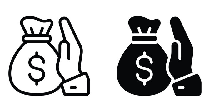 Anti corruption icon set showing hand refusing money bag with dollar sign symbol for bribery prevention and ethical business practices