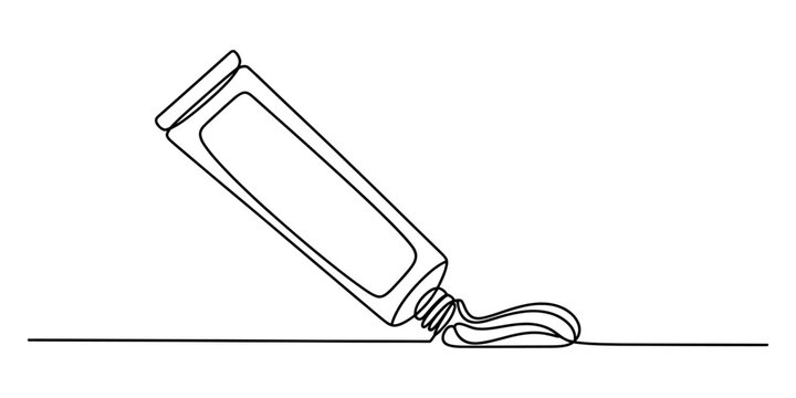 Continuous single line drawing of a toothpaste tube squeezing fresh paste out isolated on a white background Vector, illustration