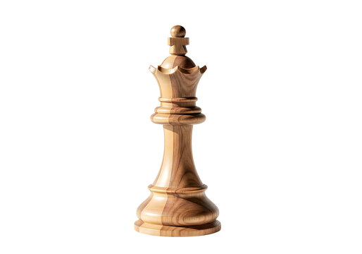 Golden chess queen piece on white background