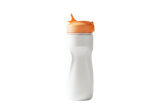 White sports water bottle with orange cap, isolated on white background