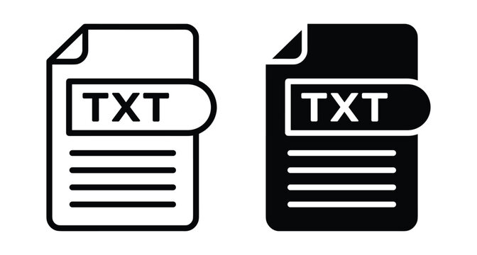 TXT file format icon set with outline and solid versions representing text document extension for digital storage and data management
