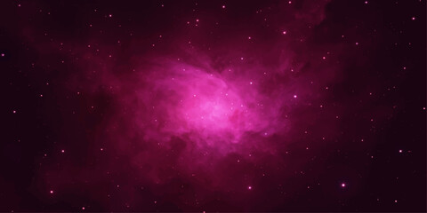 A vibrant pink nebula swirls with celestial dust and distant stars, creating a mesmerizing cosmic tapestry in the vast expanse of space. © RD Visuals