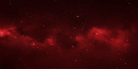 Abstract red galaxy nebula with glowing dust and starlight creates a visually stunning cosmic background for your projects. © RD Visuals