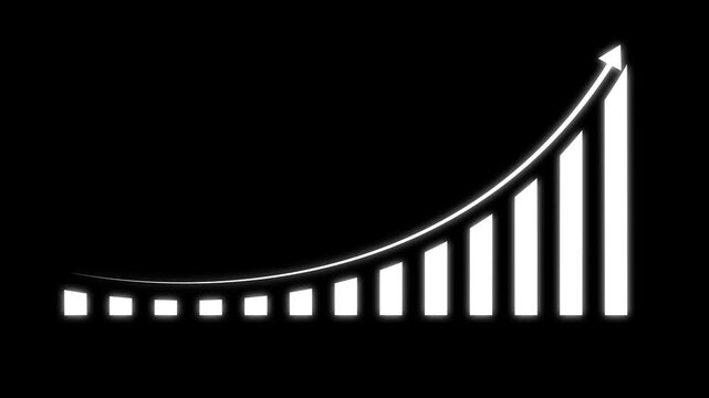 Glowing light neon business graph icon animation business report presentation growth bar, glowing business graph and neon line concept on black background. 