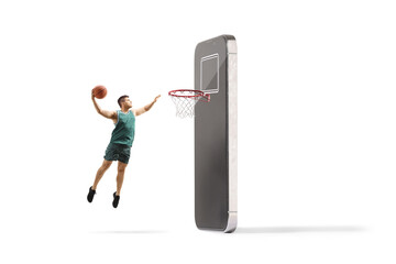Man dunking basketball on a smartphone © Ljupco Smokovski