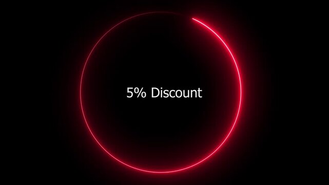 Glowing neon 5% Discount Animation. suitable for promotion, Glowing neon circle with 5 percent text icon animation light effect modern minimal clean shiny typography .