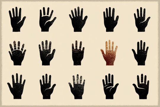 Minimal raised-hand silhouette icons set--symbolic toolkit for design or branding across human rights campaigns