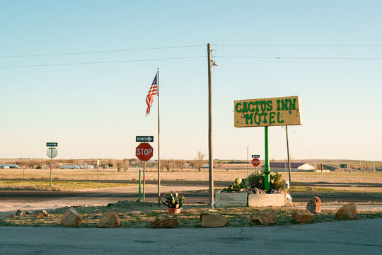 Cactus Inn vintage sign on Route 66 in McLean, Texas