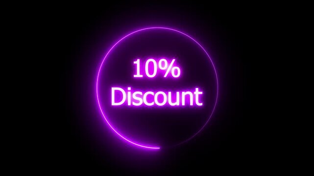 10% discount text icon animation glowing neon business banner sign template shop offer . percentage text sign with light effects. business offer, discount concept.
