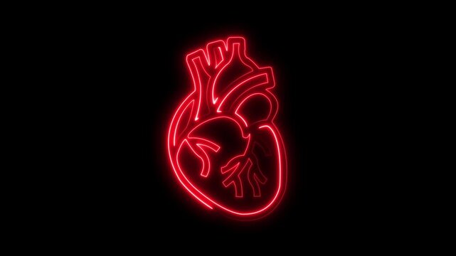 Glowing neon futuristic heart neon icon concept transparent background. cardiology, Neon sign heartbeat signal animation , Glowing cyan color neon heartbeat icon. Heart bit signal .