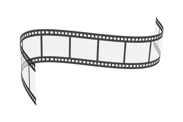 Fototapeta premium Transparent curved film strip isolated on white background. Wavy movie tape in perspective. Vector illustration