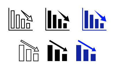 Fototapeta premium Minimalist Financial Bar Chart Icon Set for Business Decrease and Loss Analysis