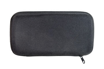 Rectangular black zippered fabric case for electronic accessories storage © brovarky