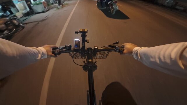 First-Person View of Cycling at Night