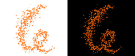 Orange glitter splash trail on white and black background, sparkling gold dust swirl, glowing magic particle spray for festive design and celebration © Joba