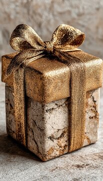 Minimalist golden surprise gift box on a clean festive background, elegant and luxurious holiday theme