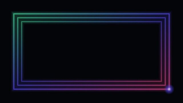 green neon glowing frame border background running light loop