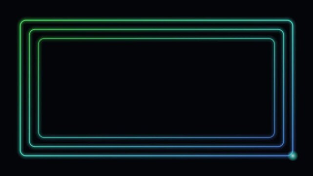 green neon glowing frame border background running light loop