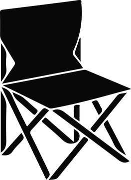 Folding camping chair silhouette, geometric outdoor portable seat or picnic stool vector icon.