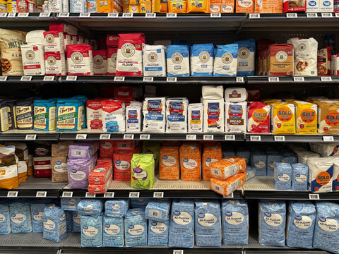 Mesa, Arizona - June 27, 2026: Baking aisle items including flour, on shelves, sold at Walmart